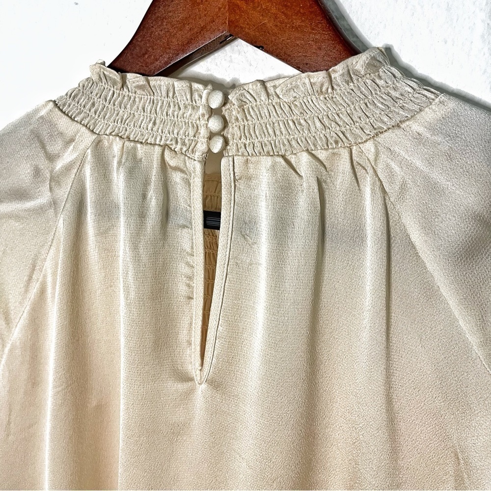 Nanette Lepore satin smocked neck and chest balloons sleeves beige XL NWT - Picture 13 of 13